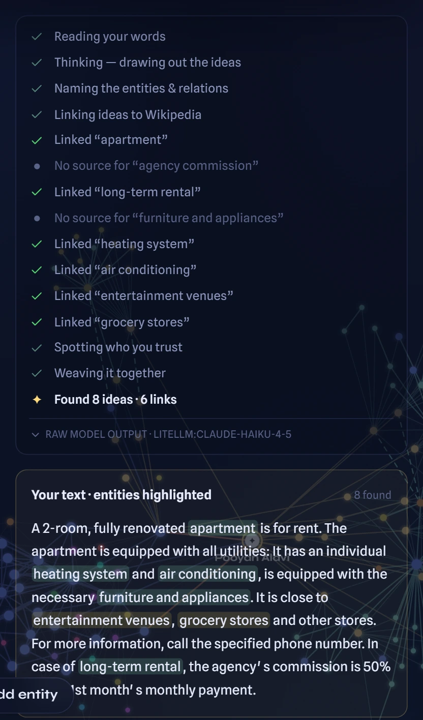AI extraction showing highlighted entities and relationships